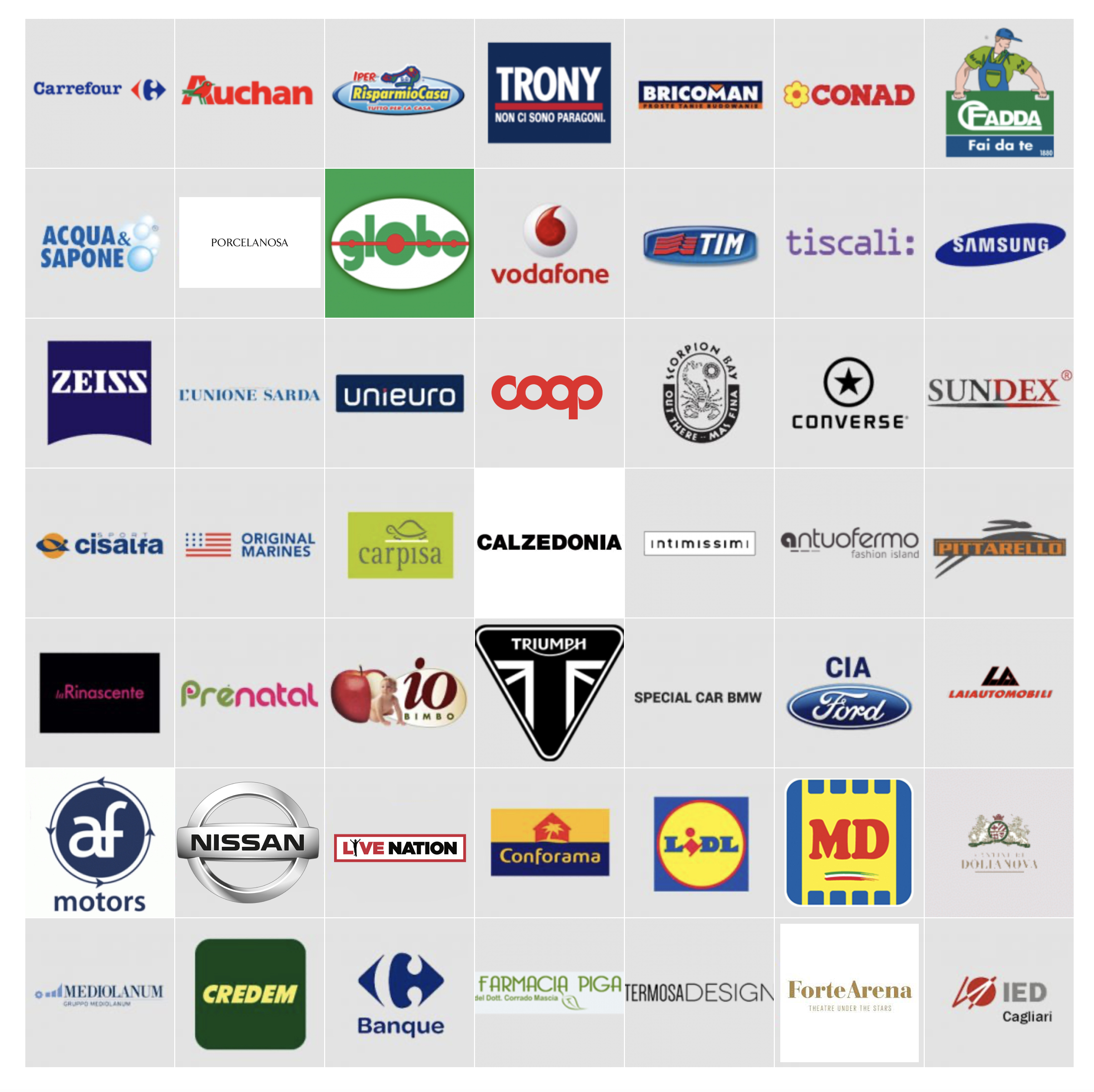 logos de los clientes como Carrefour, Auchan, converse, etc